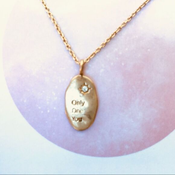 Gold Cubic Zirconia Engraved Charm Neclace - Picture 2 of 4